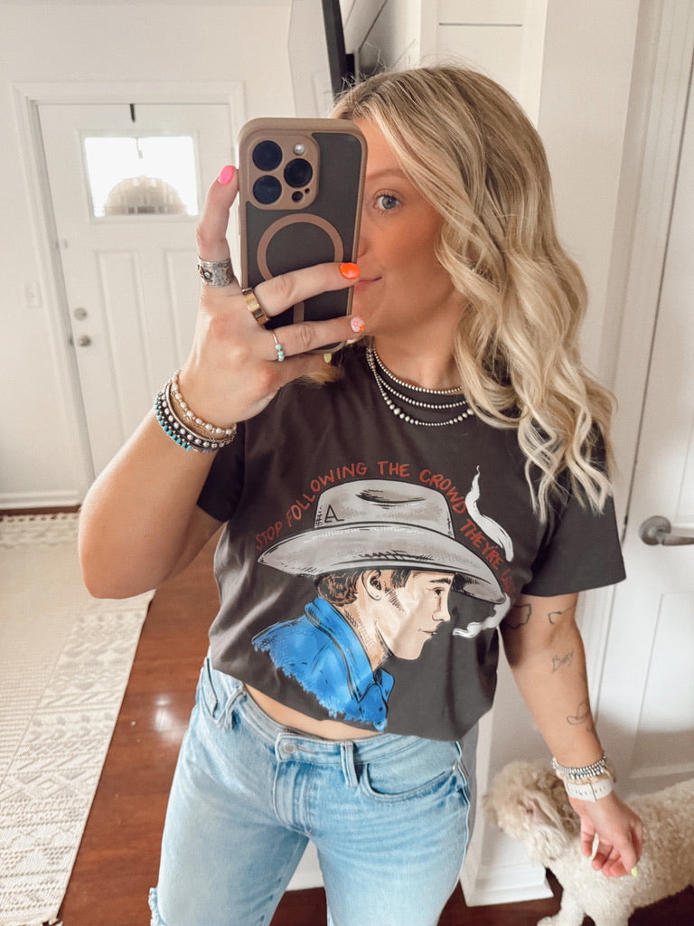The Crowd Is Lost Graphic Tee – Thought-Provoking Statement Shirt Western Style - Funky Western Fashion Statement Shirt