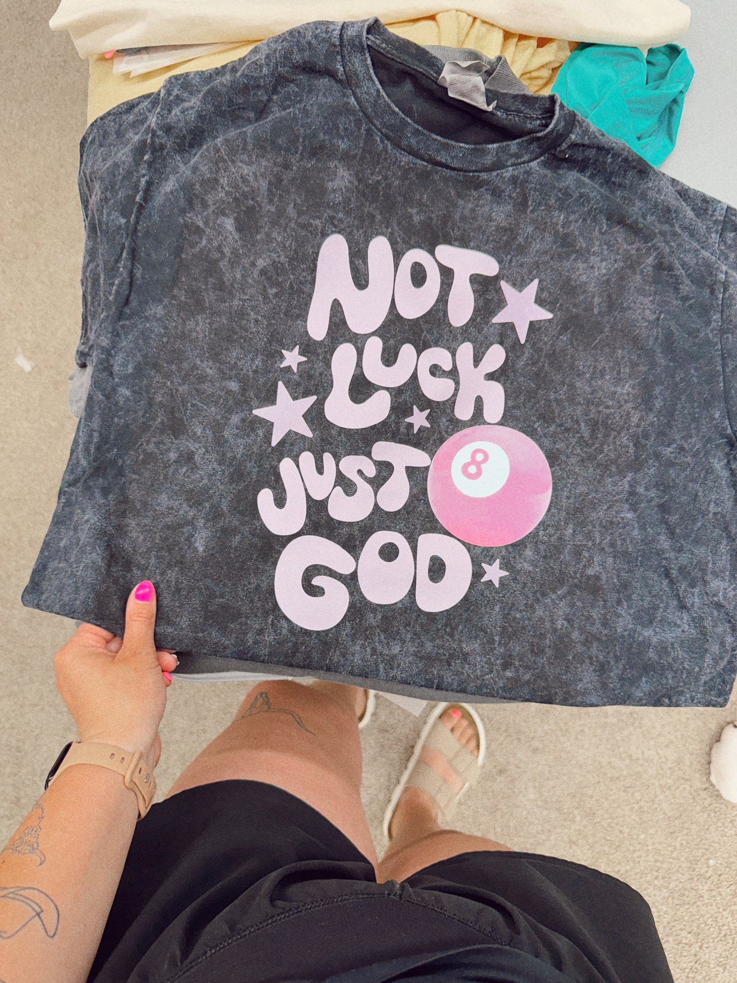 NOT LUCK, JUST GOD- Inspirational Graphic Tee for Women