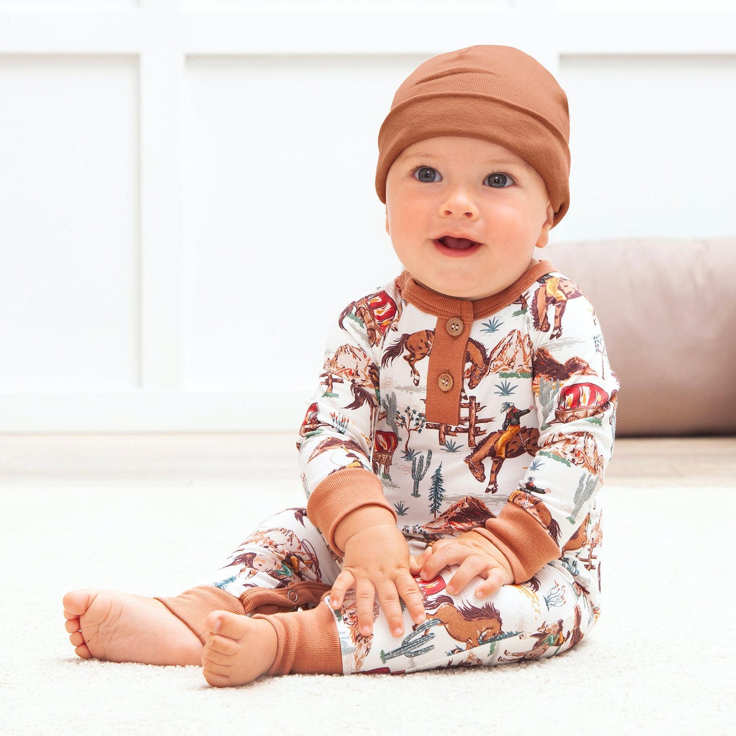 Cowboy Henley Romper - Bamboo Western Spirit Baby Boy