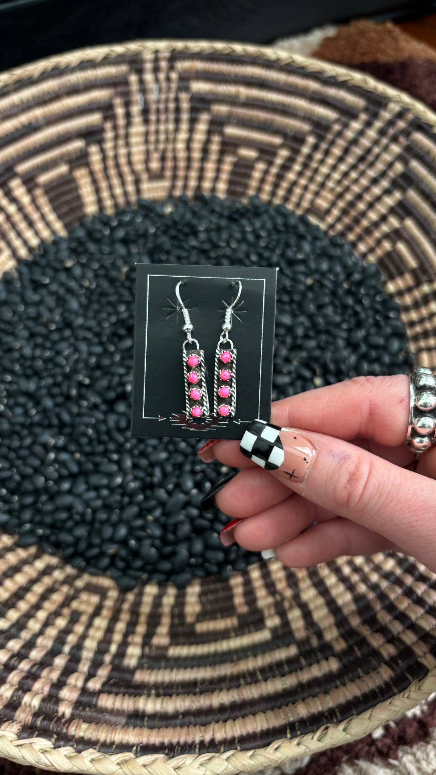 4 STONE HOT PINK OPAL BAR EARRINGS