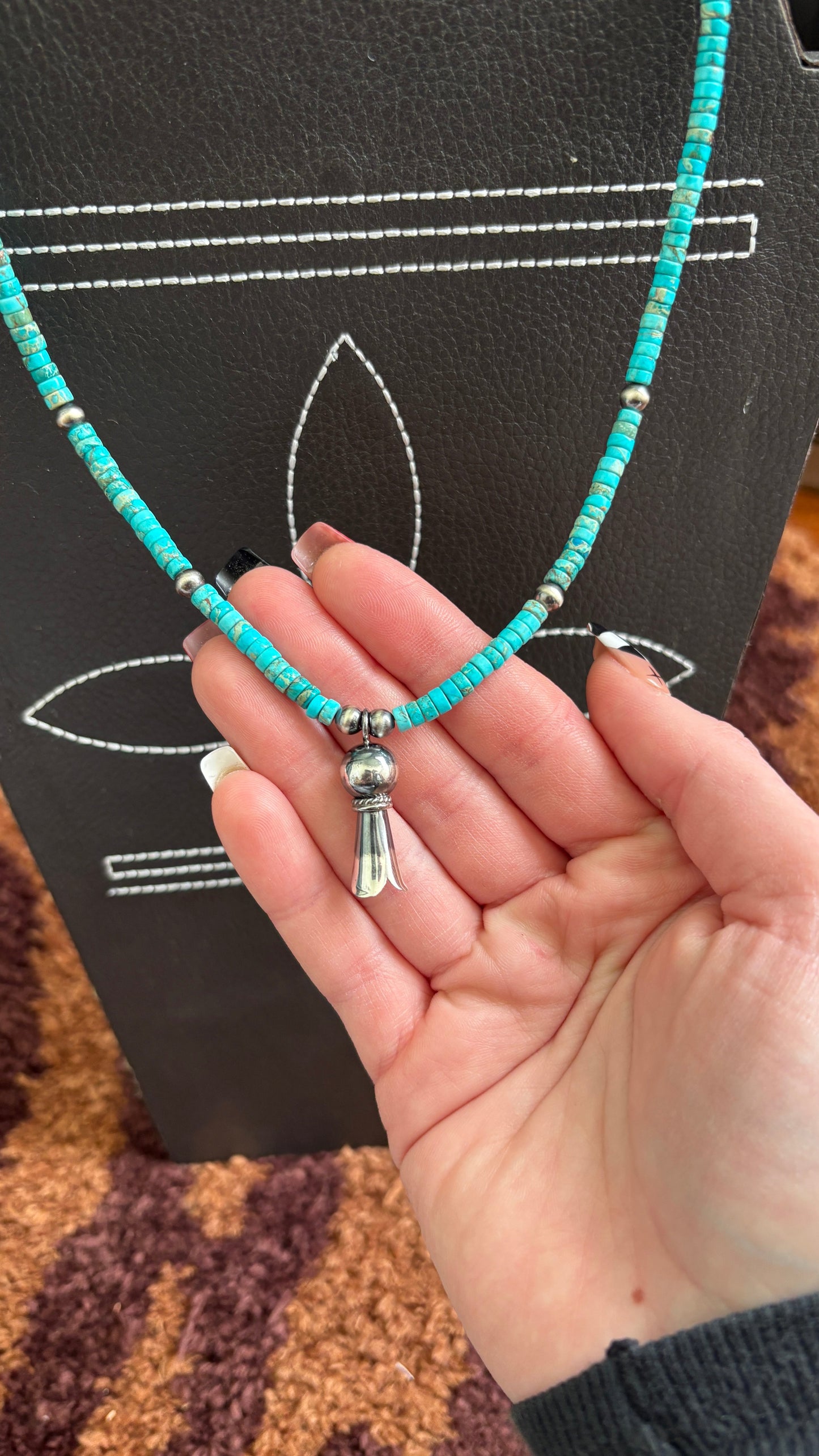 KINGMAN TURQUOISE & STERLING SILVER PEARL NECKLACE W NAJA
