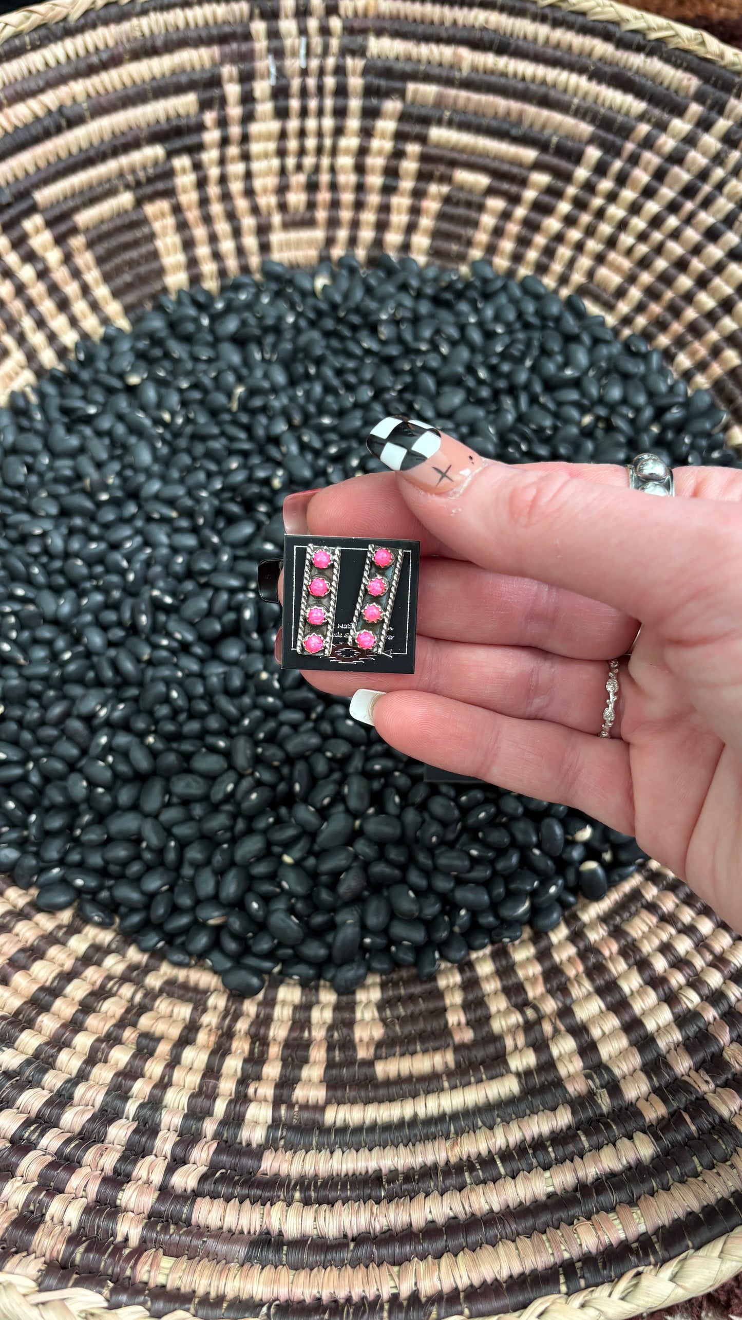 4 STONE HOT PINK OPAL BAR EARRINGS