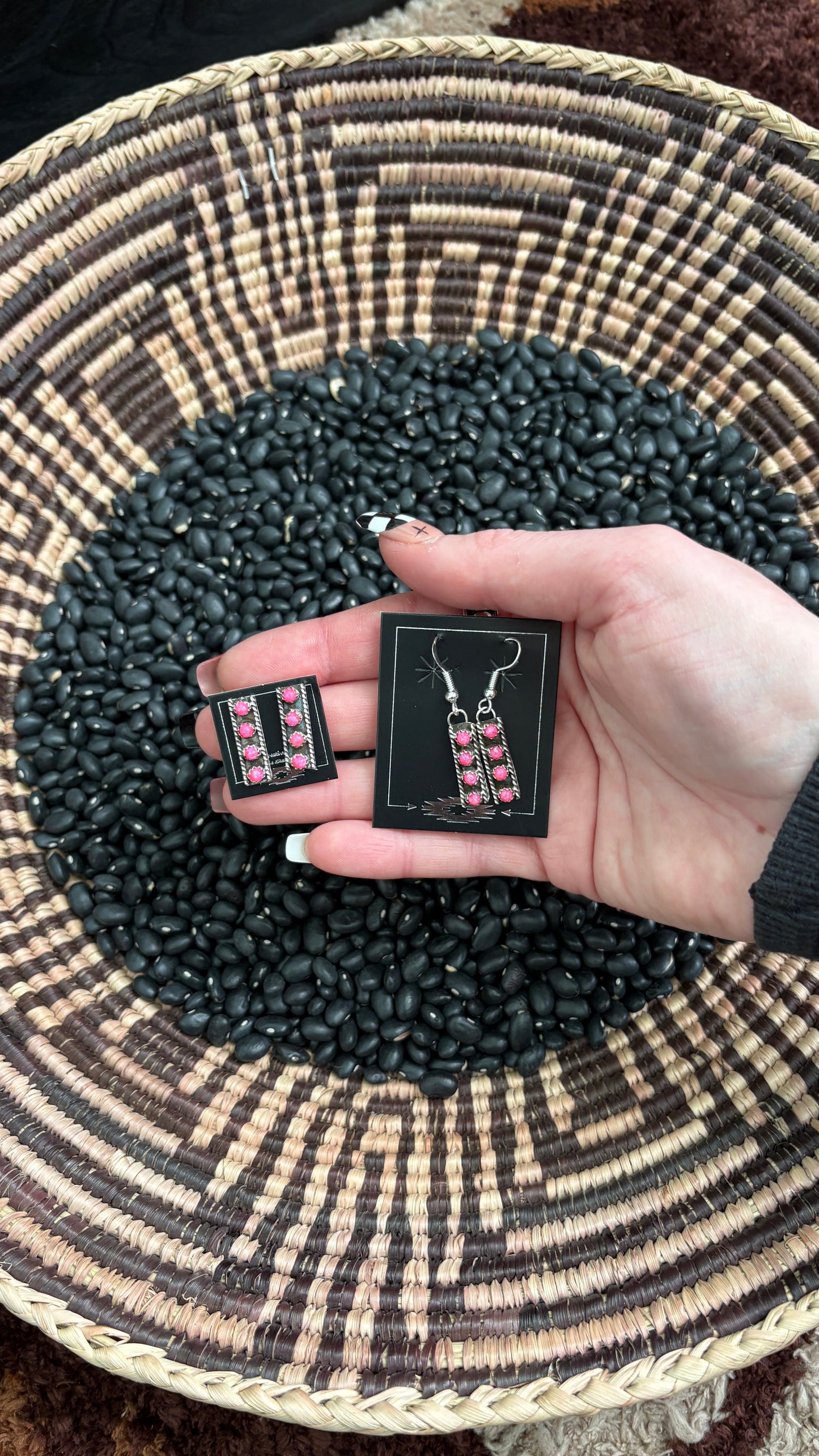 4 STONE HOT PINK OPAL BAR EARRINGS