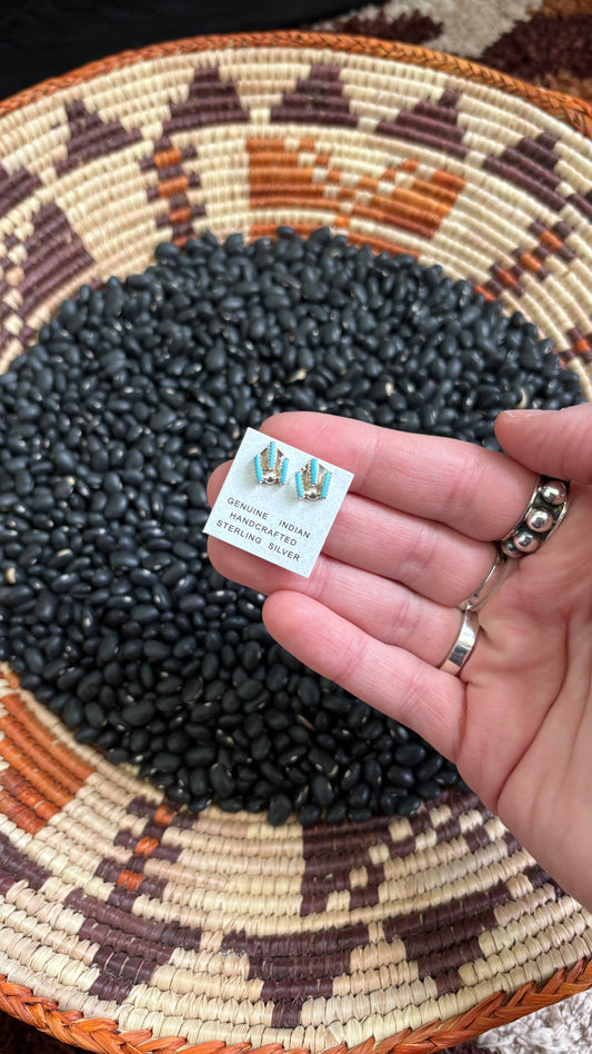 3 STONE MINI NEEDLEPOINT TURQUOISE ZUNI STUDS