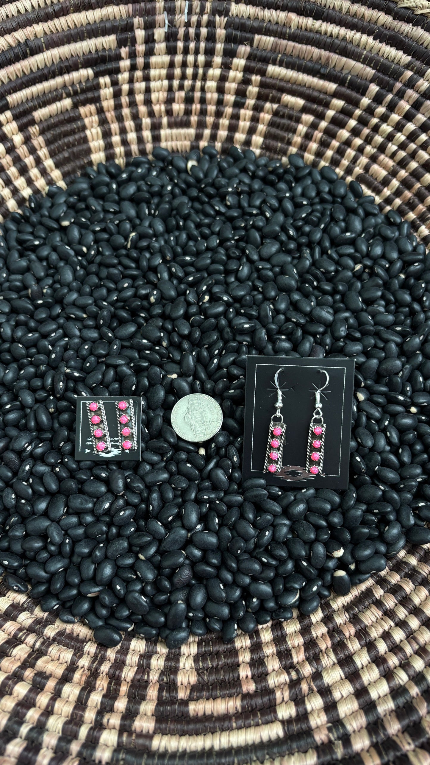 4 STONE HOT PINK OPAL BAR EARRINGS