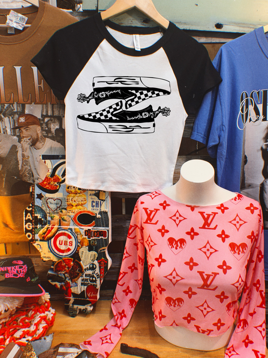 Checkered Out Rib Raglan Baby Tee